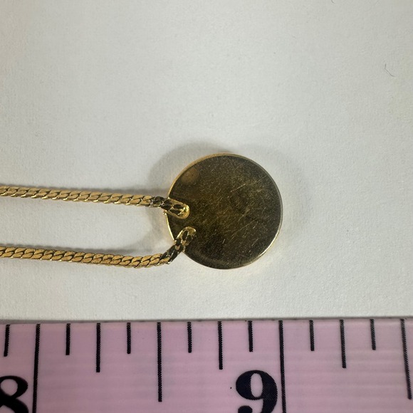 Vintage Christian Dior Necklace Gold Tone Pendant Logo Charm - Picture 10 of 11